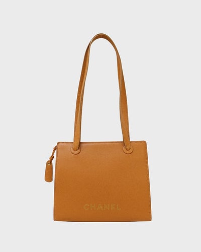 Logo Embroidered Caviar Skin Shoulder Bag