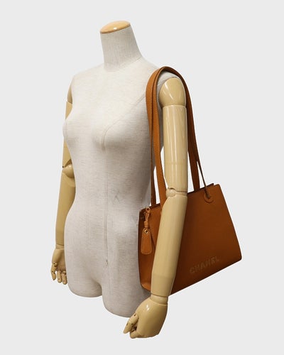 Logo Embroidered Caviar Skin Shoulder Bag