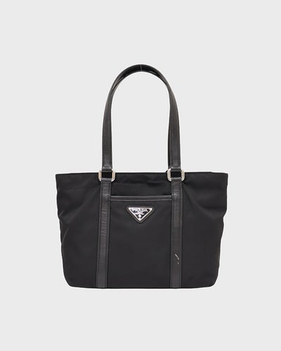 三角金屬Logo尼龍皮革手提包