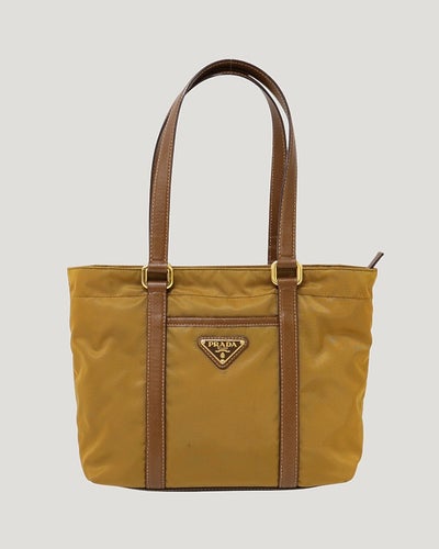 Triangle Logo Hardware Nylon Leather Handbag