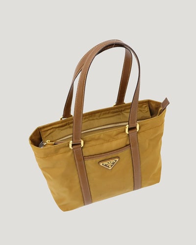 Triangle Logo Hardware Nylon Leather Handbag