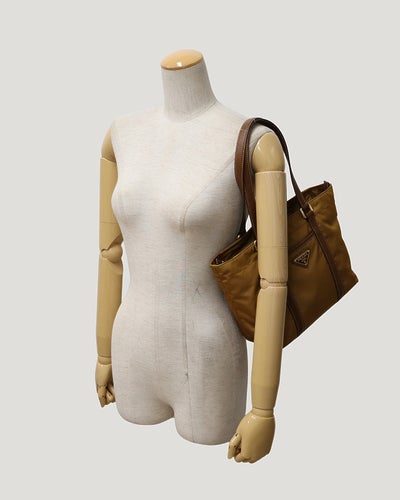 Triangle Logo Hardware Nylon Leather Handbag