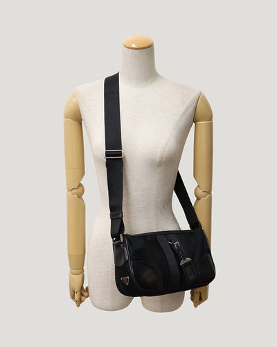 Triangle Logo Metal Nylon Shoulder Bag