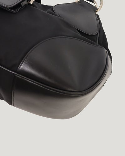三角金屬Logo尼龍皮革手提包