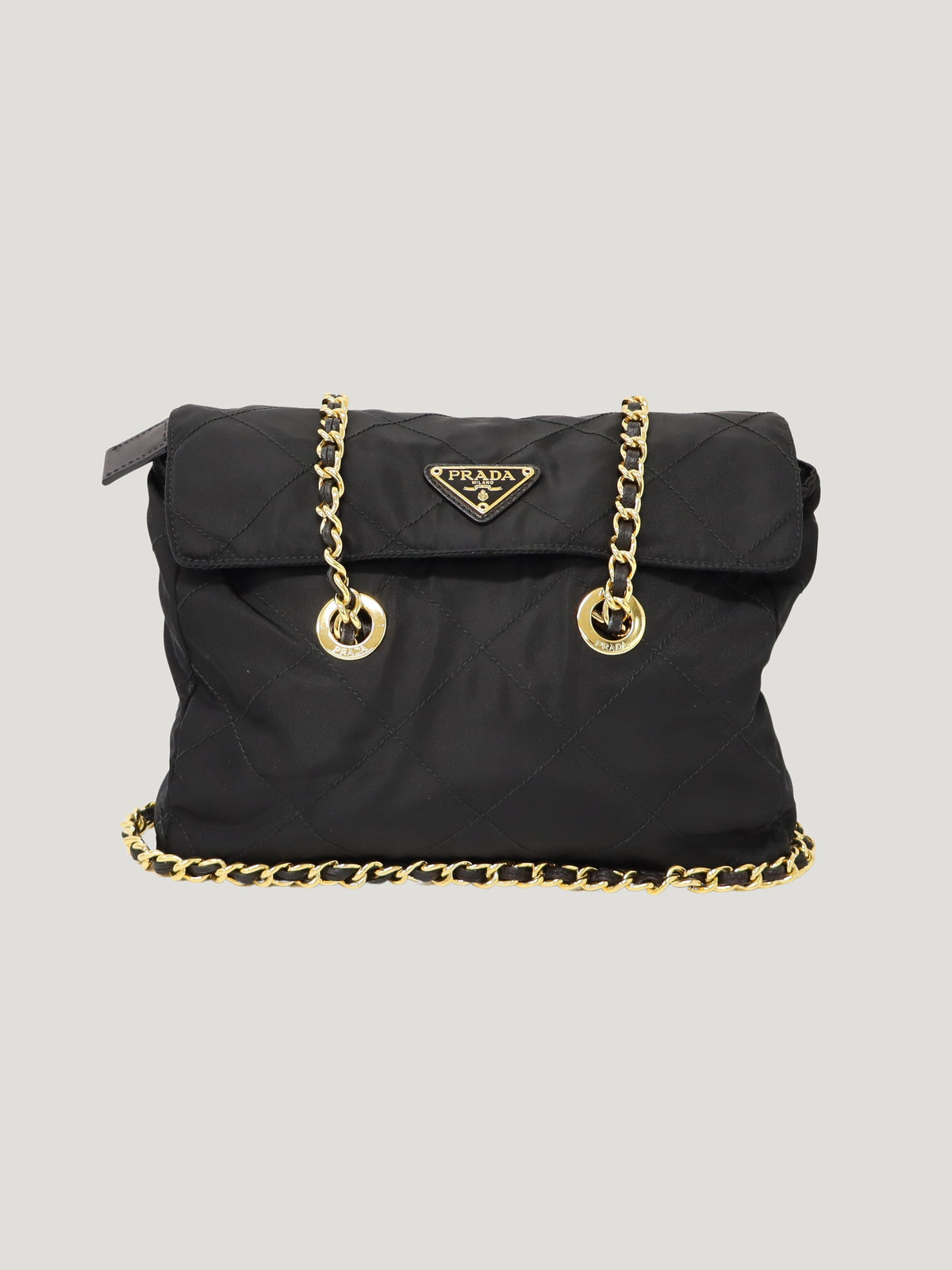 Triangular logo hardware quilted nylon chain shoulder bag