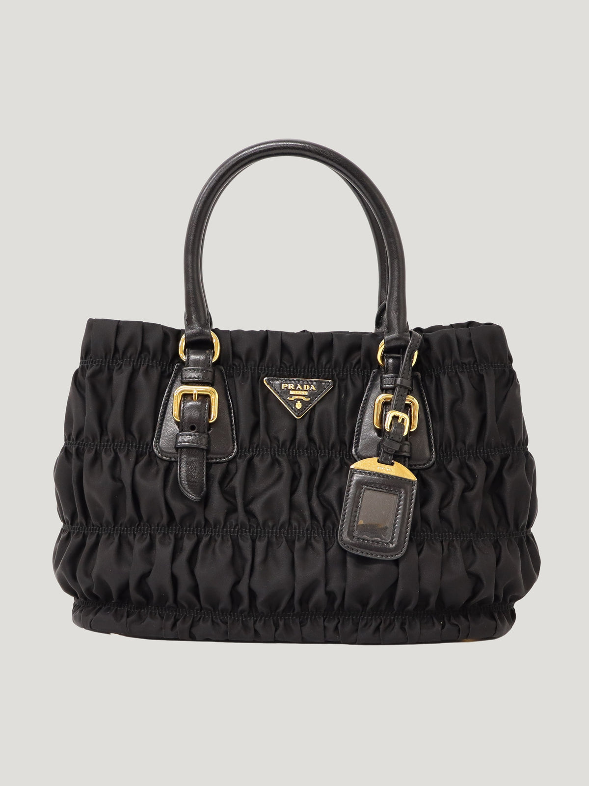 Logo hardware gathered nylon handbag