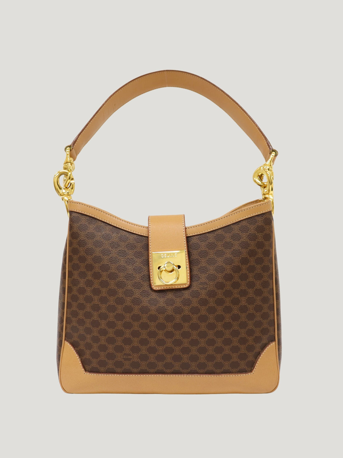 Macadam-pattern one-shoulder bag with Gancini clasp