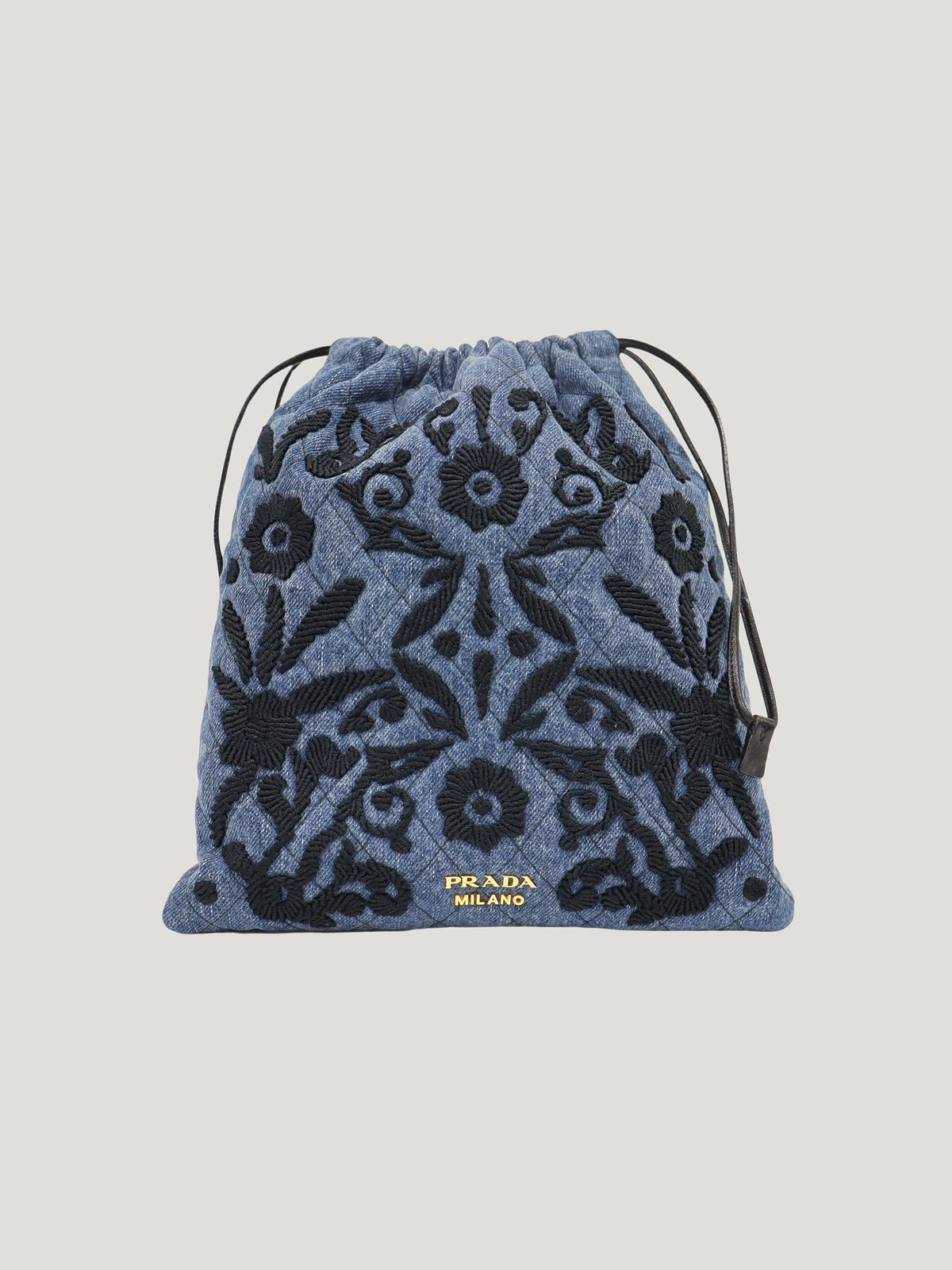 Embroidered Logo Denim Drawstring Bag