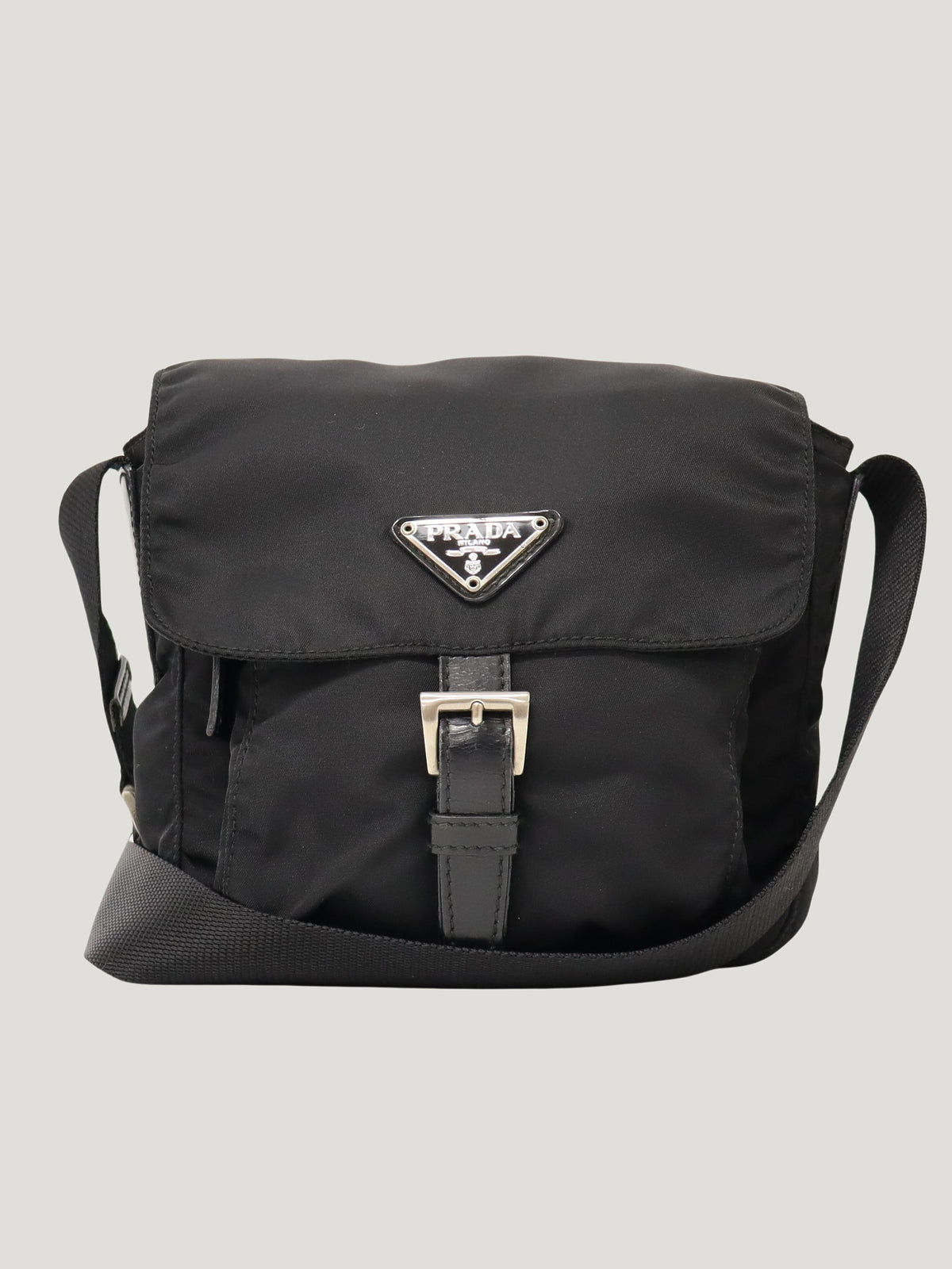 Triangular logo hardware nylon shoulder bag