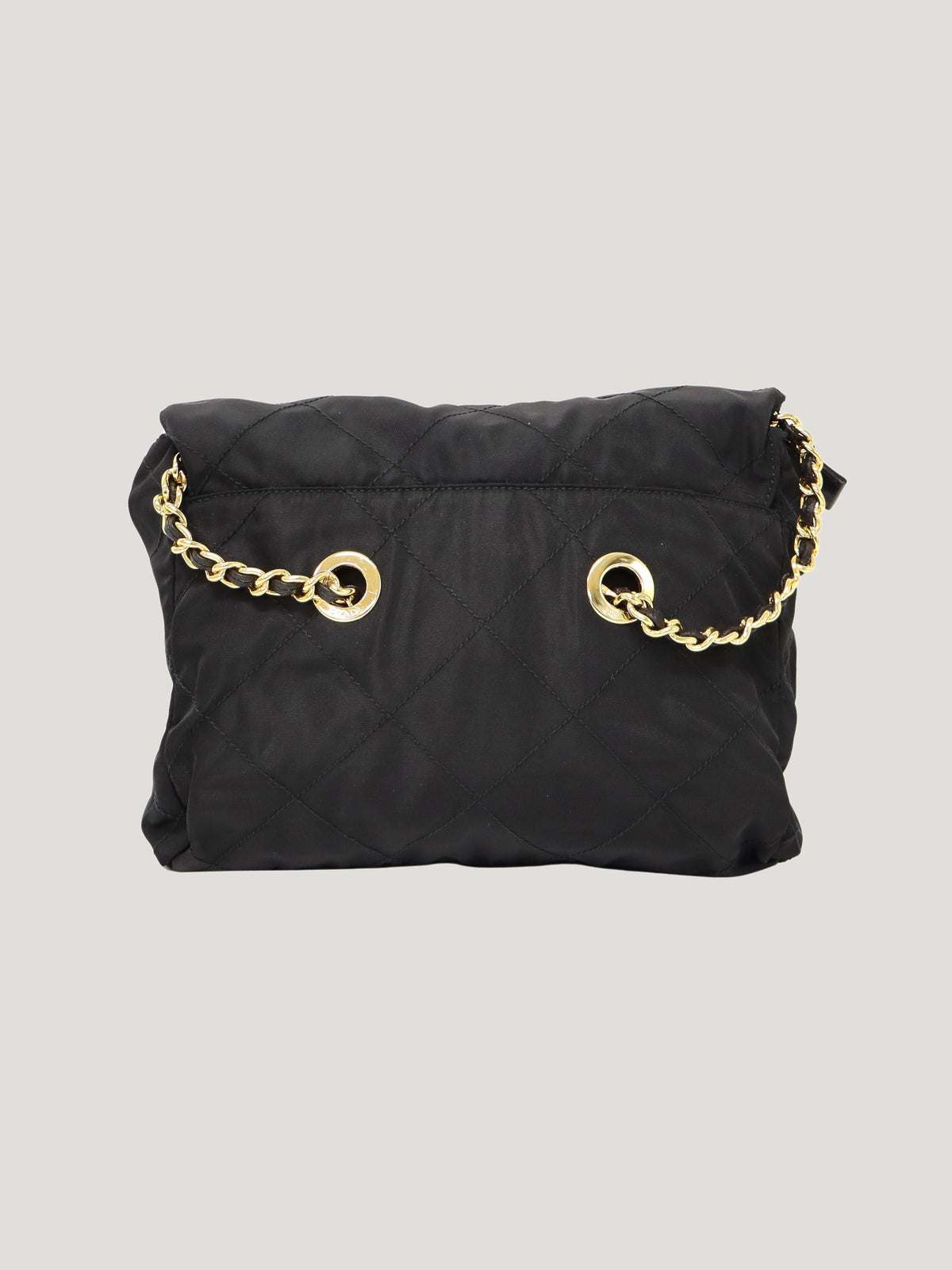 Triangular logo hardware quilted nylon chain shoulder bag