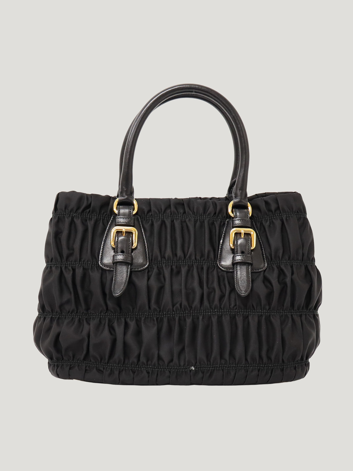 Logo hardware gathered nylon handbag