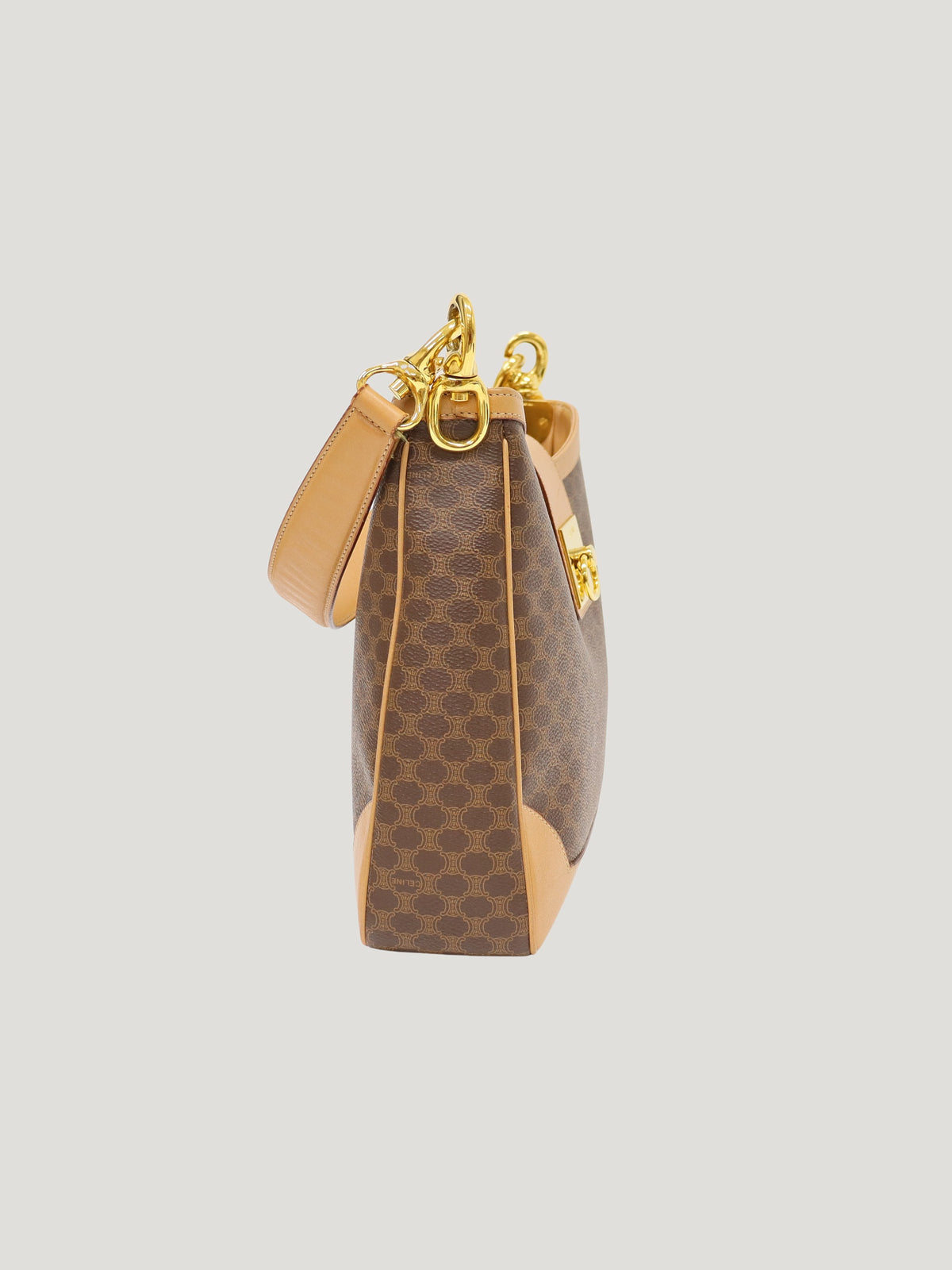 Macadam-pattern one-shoulder bag with Gancini clasp