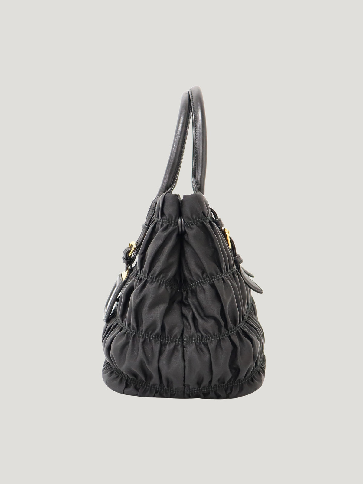 Logo hardware gathered nylon handbag
