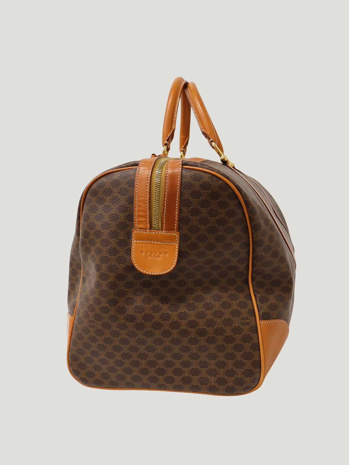 Macadam-pattern Boston bag with embossed Brazon