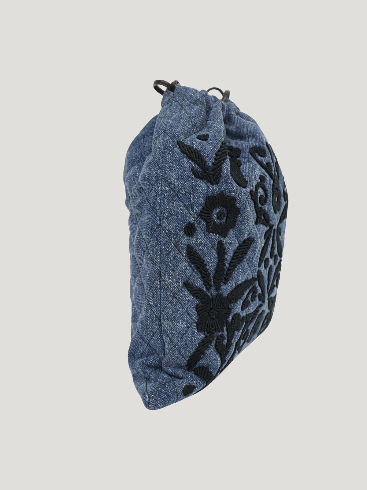 Embroidered Logo Denim Drawstring Bag