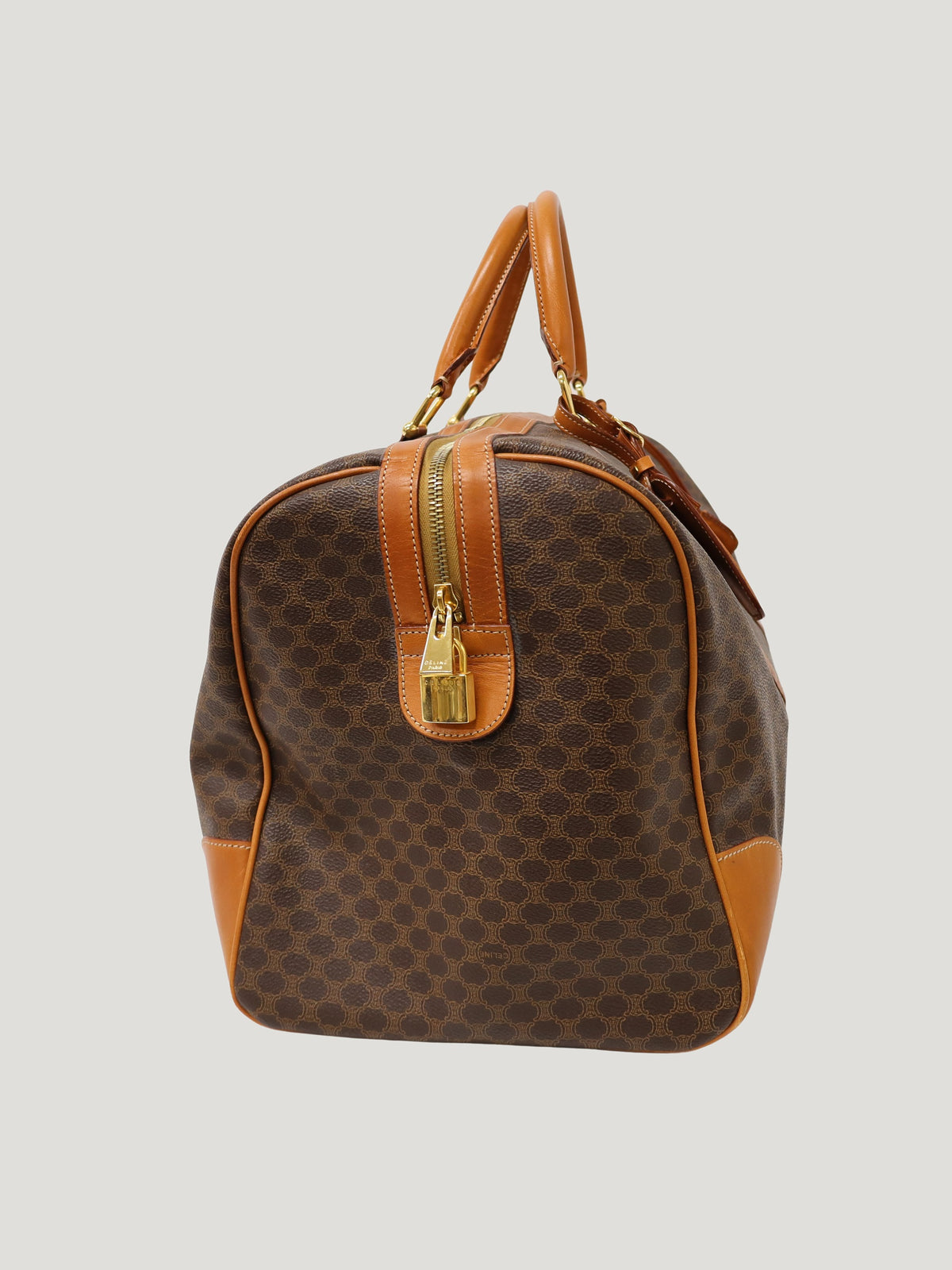 Macadam-pattern Boston bag with embossed Brazon