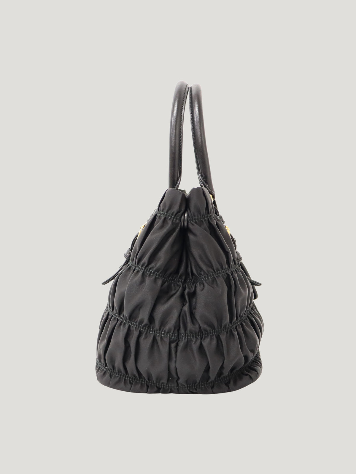 Logo hardware gathered nylon handbag
