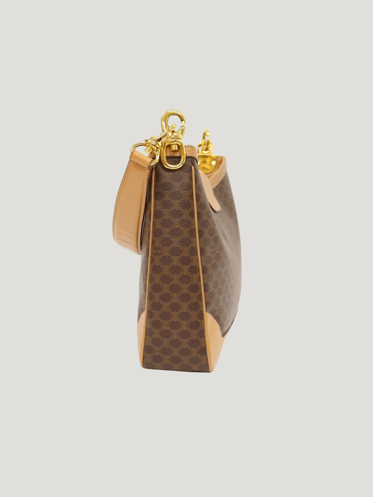 Macadam-pattern one-shoulder bag with Gancini clasp