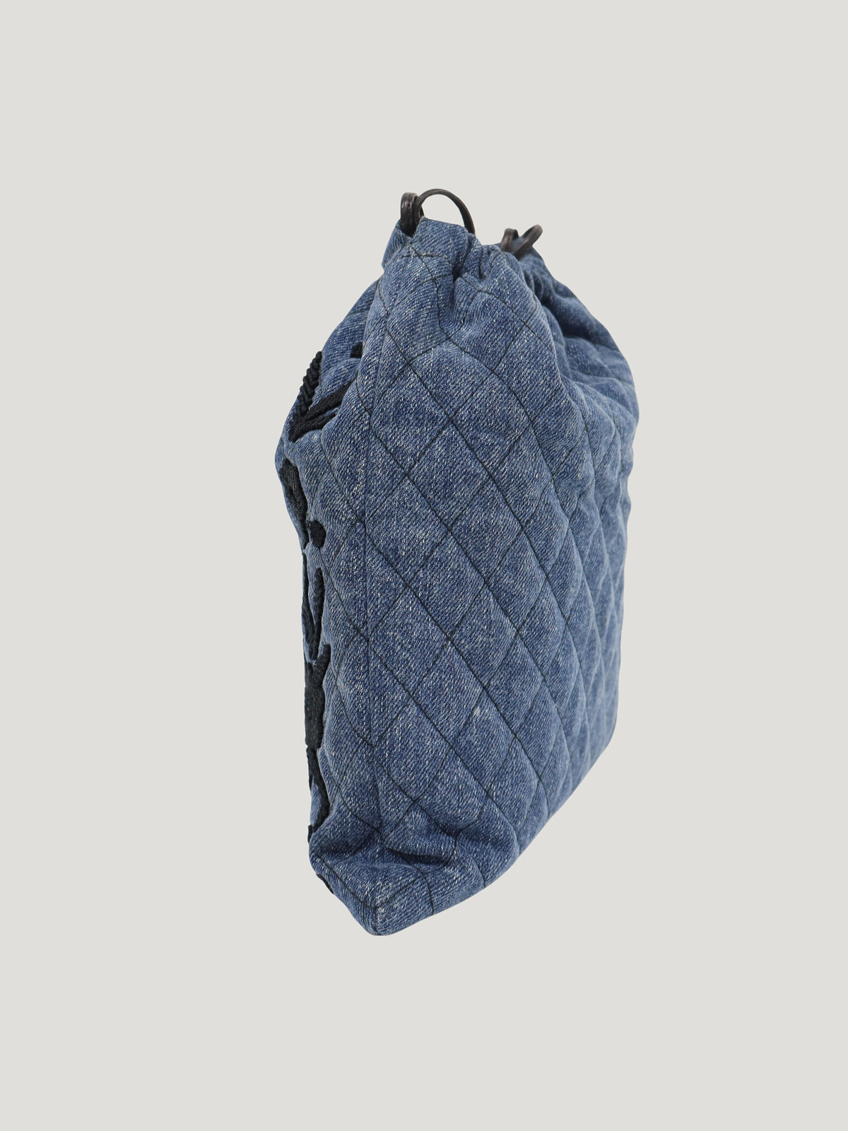 Embroidered Logo Denim Drawstring Bag