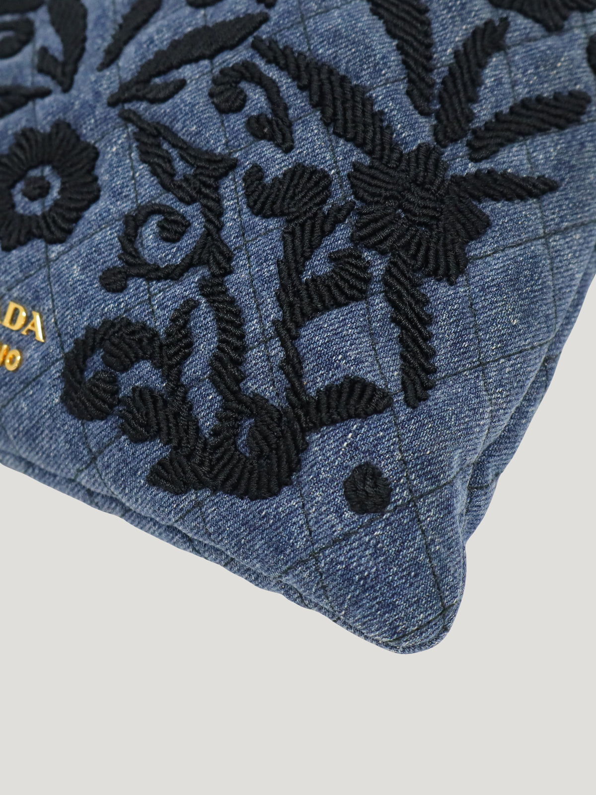 Embroidered Logo Denim Drawstring Bag