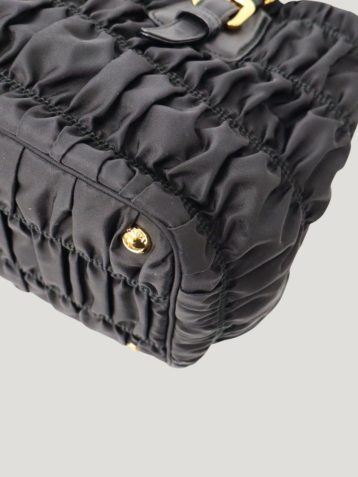 Logo hardware gathered nylon handbag