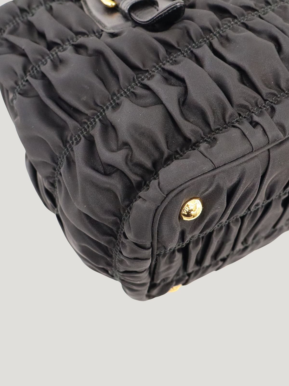 Logo hardware gathered nylon handbag