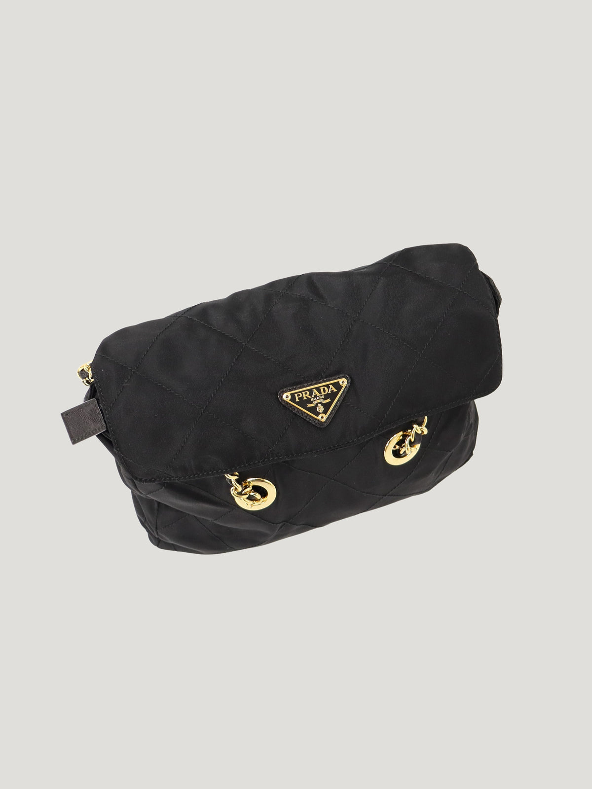 Triangular logo hardware quilted nylon chain shoulder bag