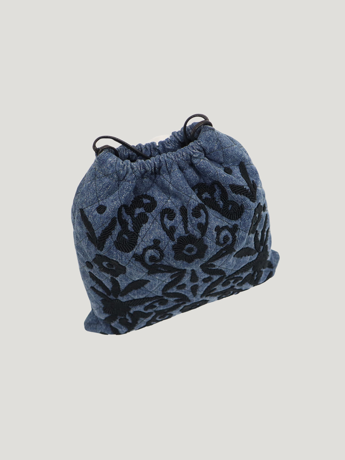 Embroidered Logo Denim Drawstring Bag