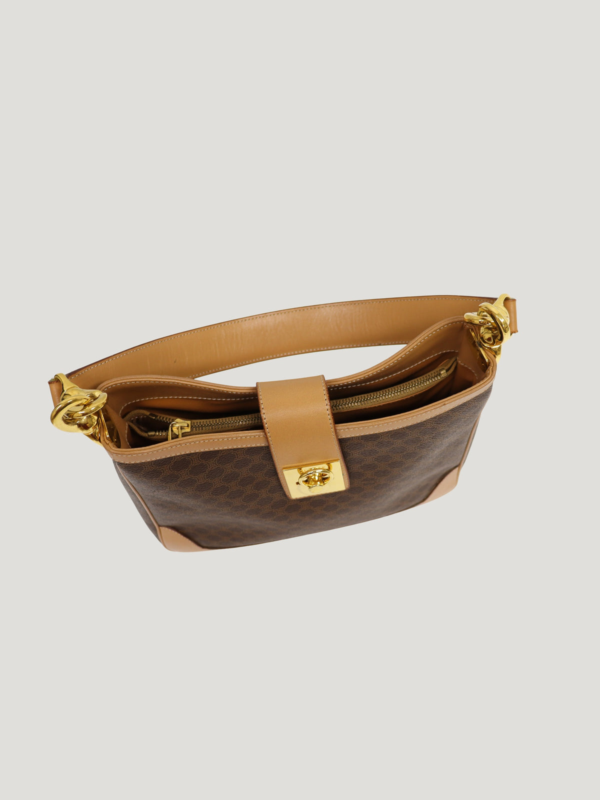 Macadam-pattern one-shoulder bag with Gancini clasp