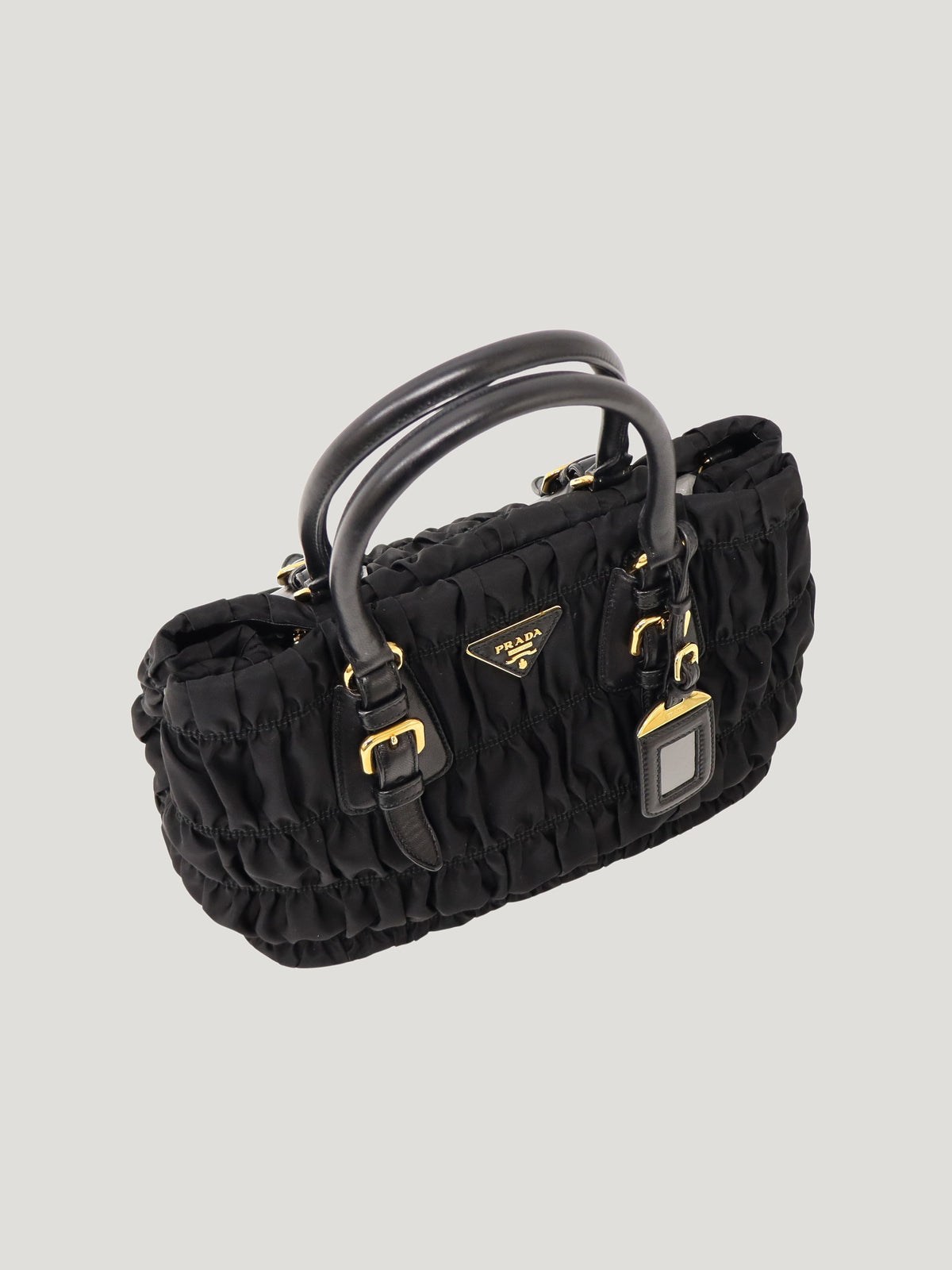 Logo hardware gathered nylon handbag