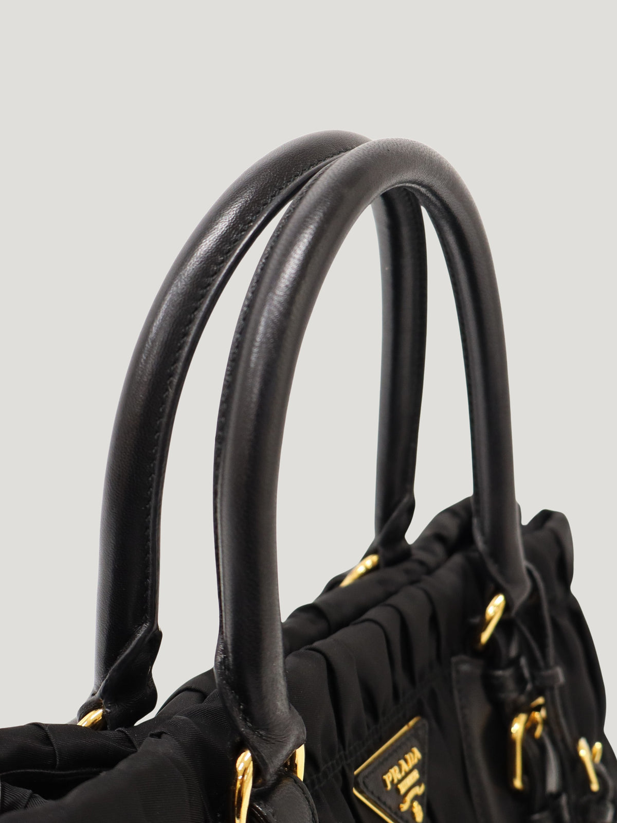 Logo hardware gathered nylon handbag