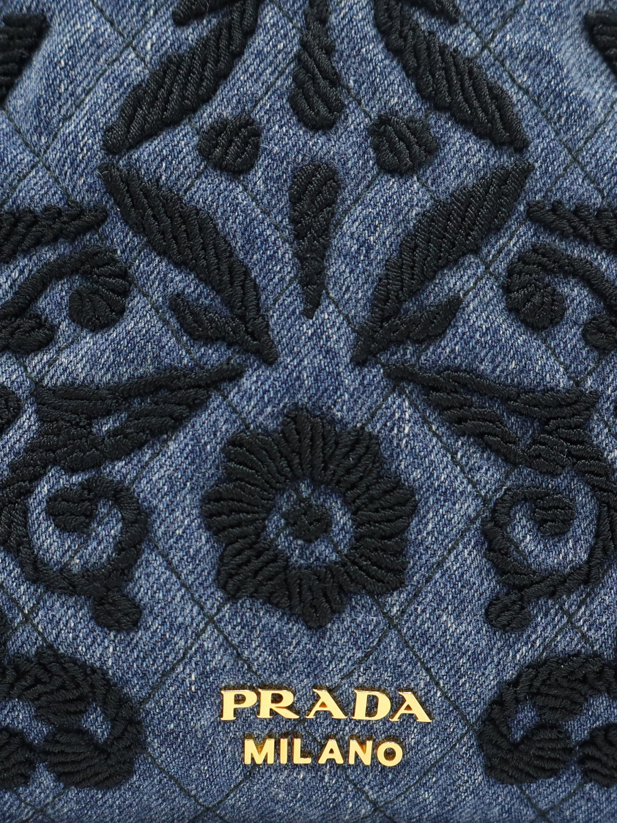 Embroidered Logo Denim Drawstring Bag