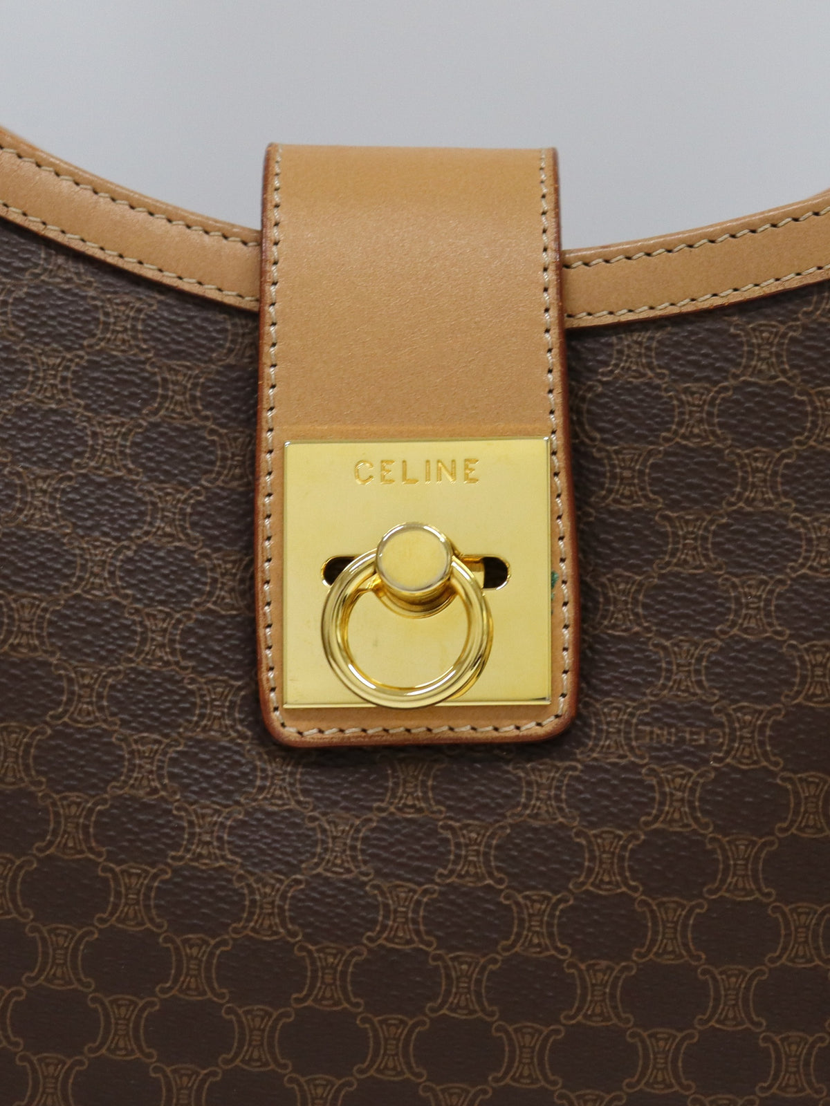 Macadam-pattern one-shoulder bag with Gancini clasp
