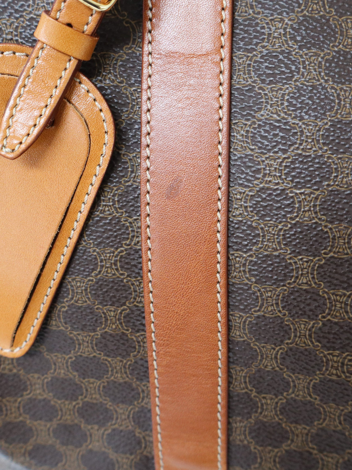 Macadam-pattern Boston bag with embossed Brazon