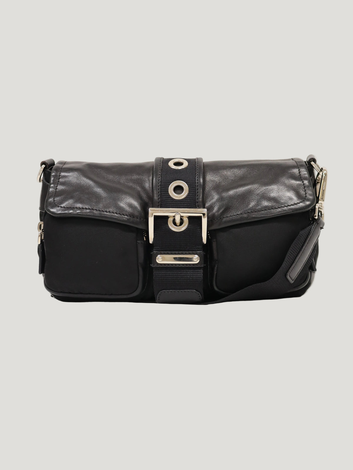 Triangular Logo Hardware Nylon Leather One-Shoulder Bag