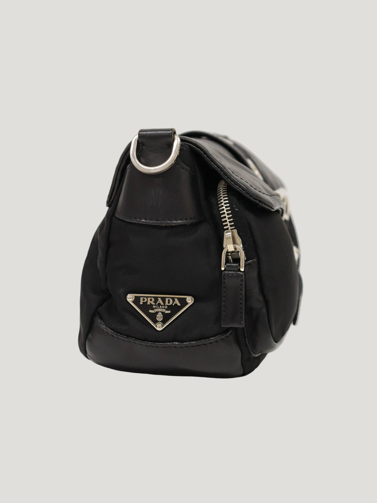Triangular Logo Hardware Nylon Leather One-Shoulder Bag