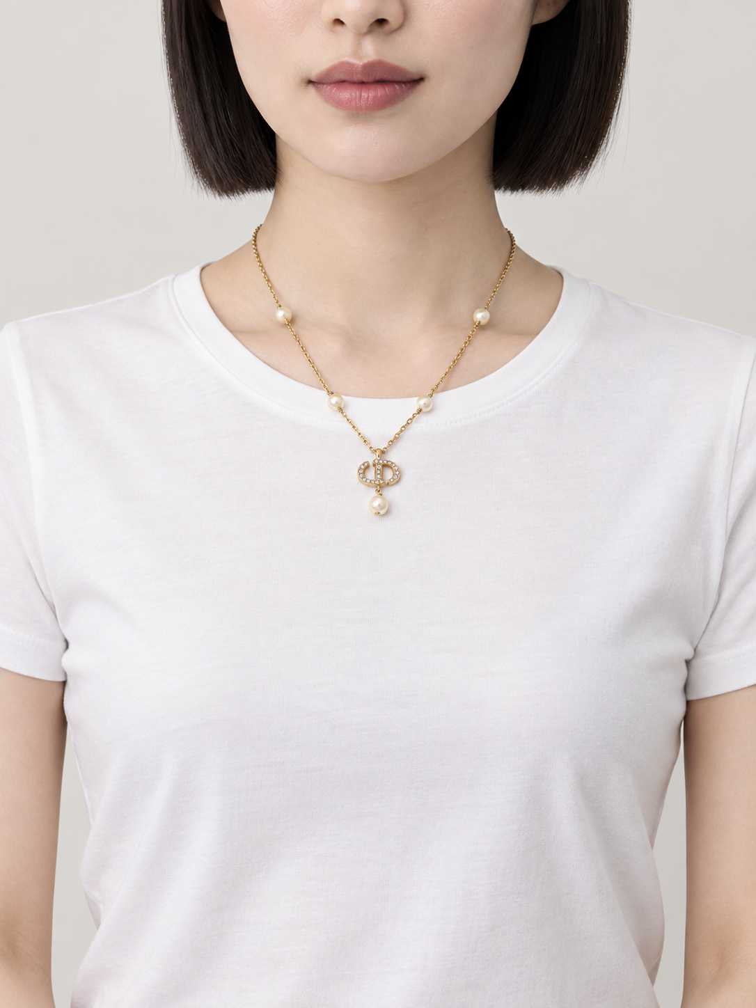 CD Rhinestone Pearl Necklace