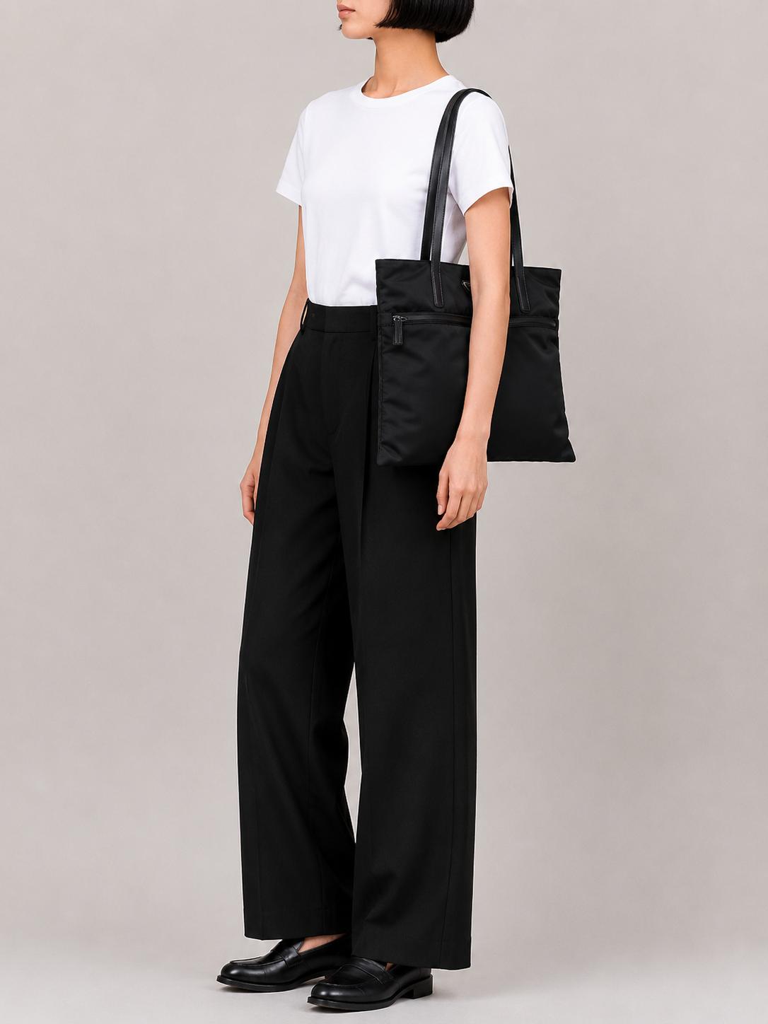 Triangle Logo Hardware Nylon Tote Bag