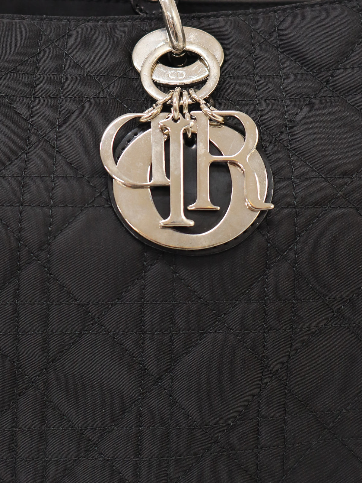 Lady Dior Nylon Leather Handbag