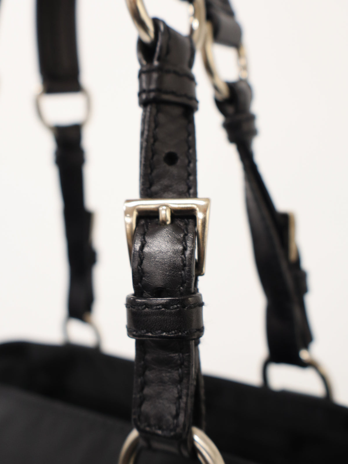 Triangle Logo Nylon and Leather Handbag