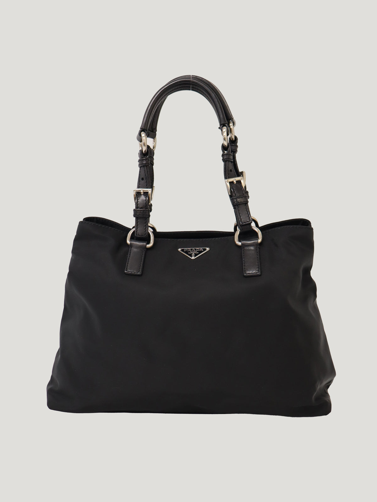 Triangle Logo Nylon and Leather Handbag
