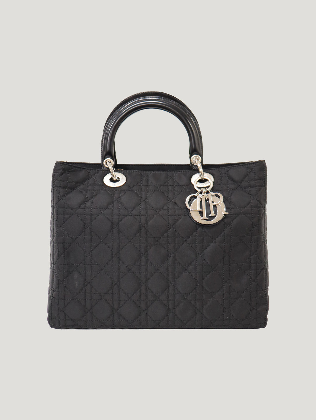 Lady Dior Nylon Leather Handbag