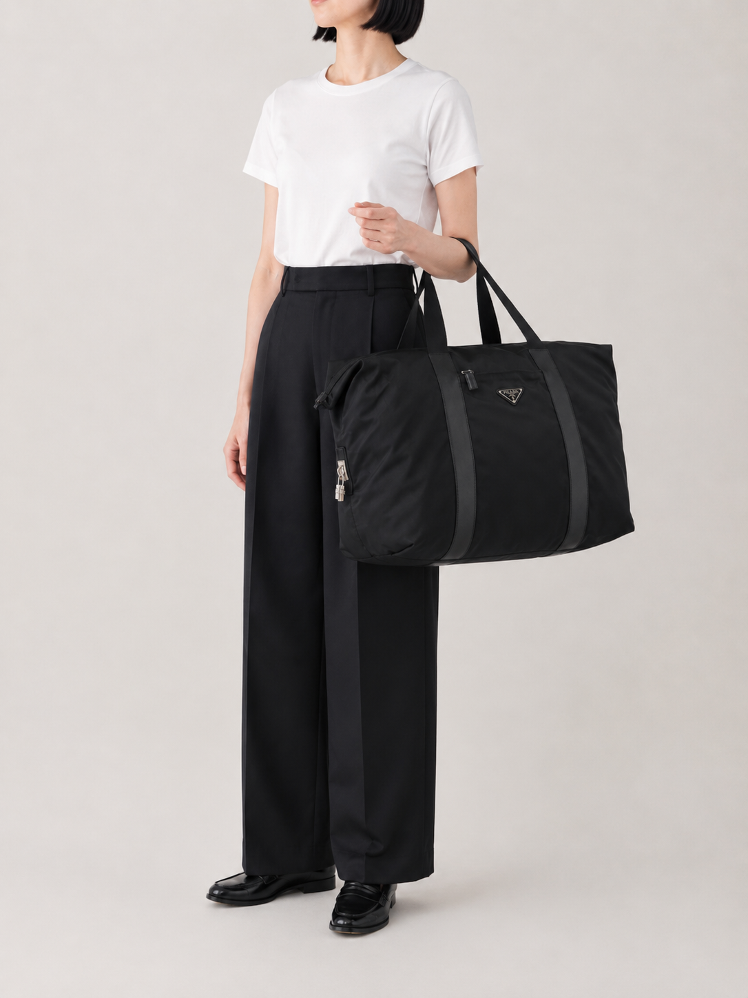 Triangle Logo Nylon Boston Bag