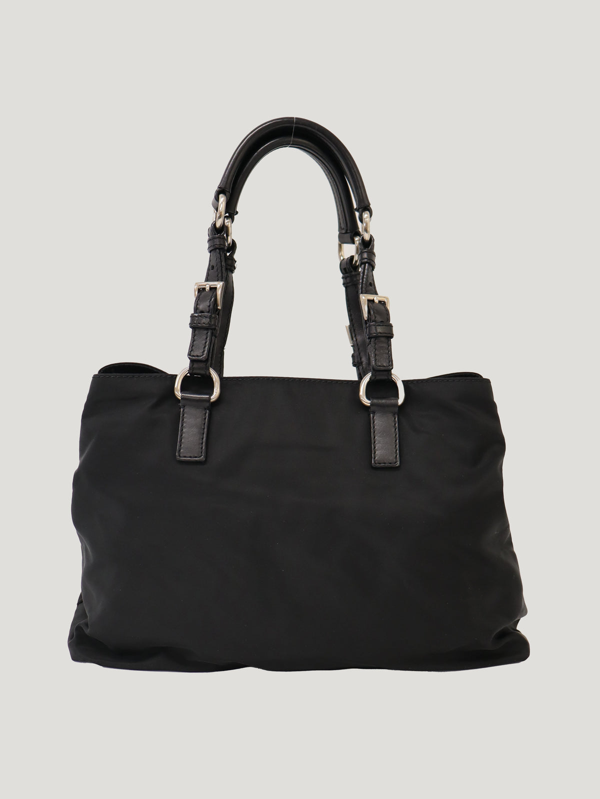 Triangle Logo Nylon and Leather Handbag