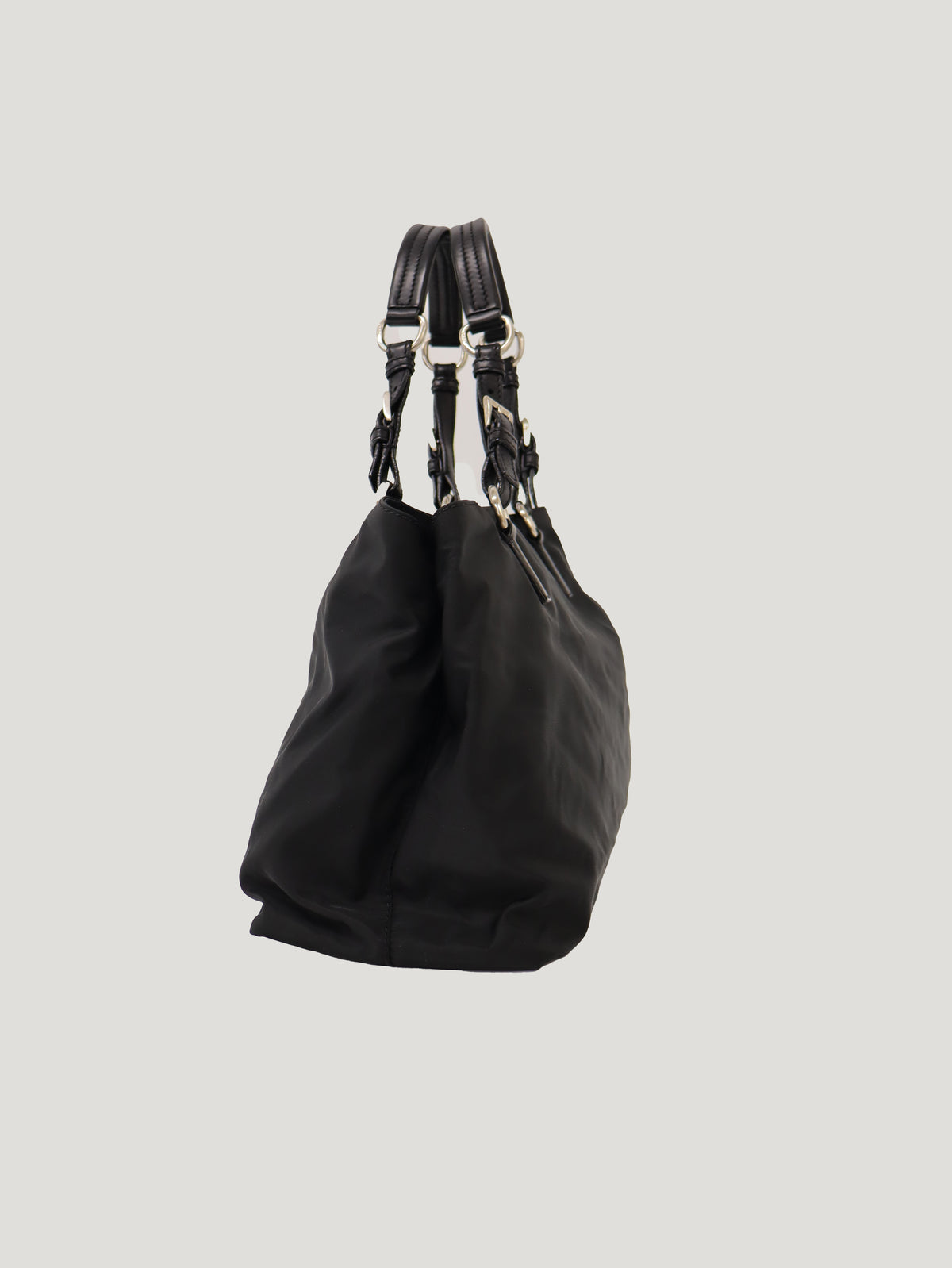 Triangle Logo Nylon and Leather Handbag