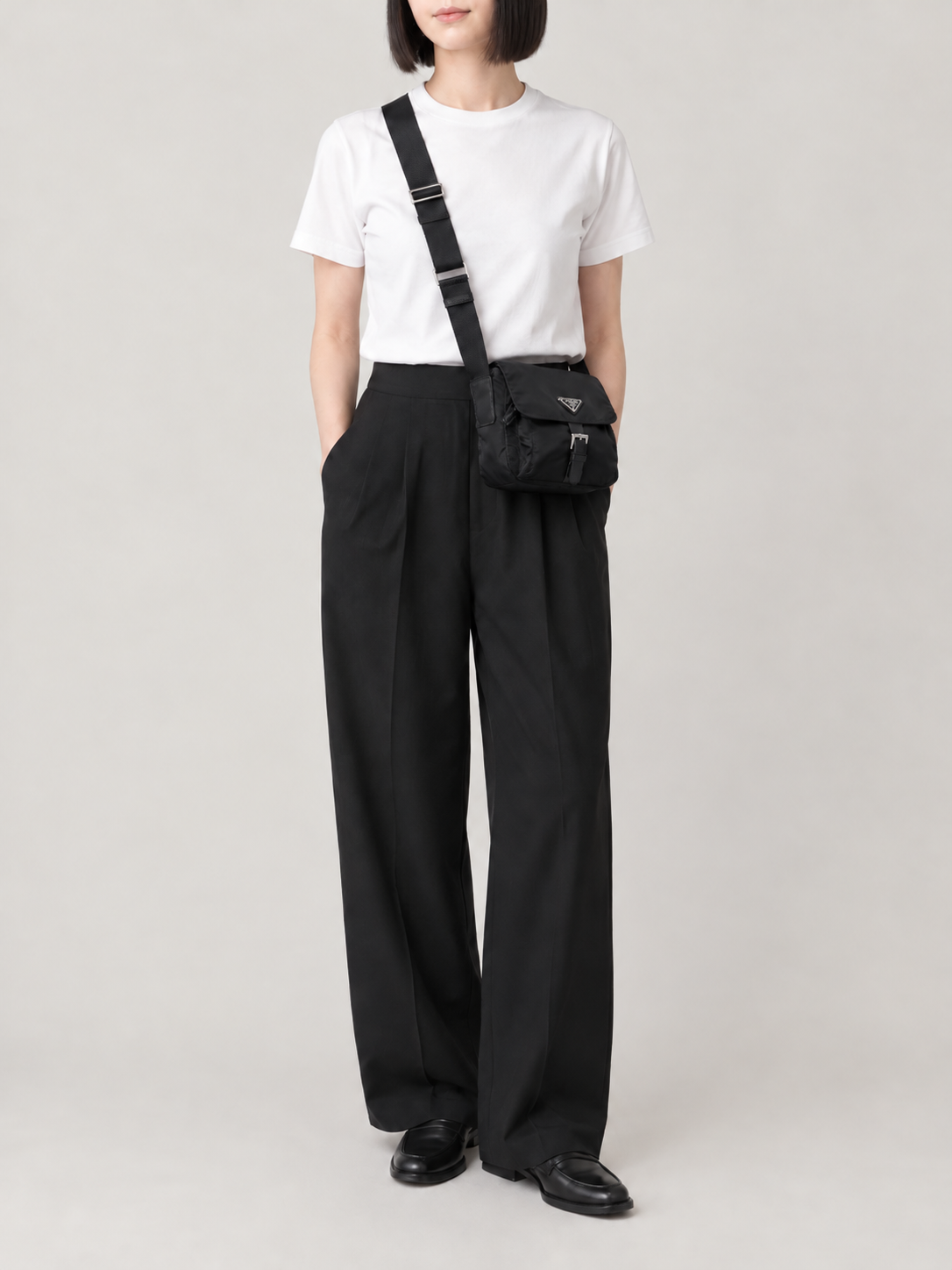 Triangular logo hardware nylon shoulder bag