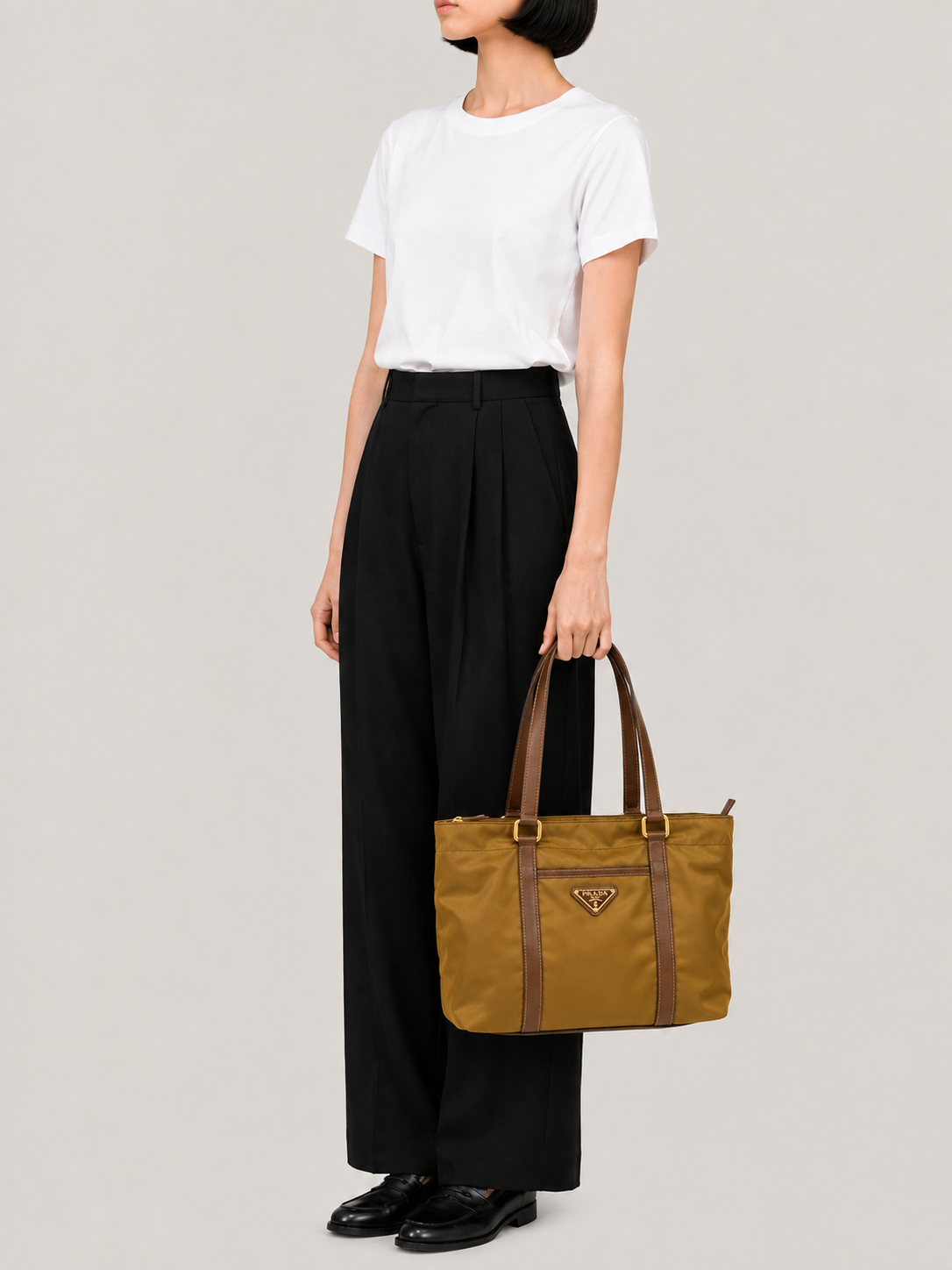 Triangle Logo Hardware Nylon Leather Handbag