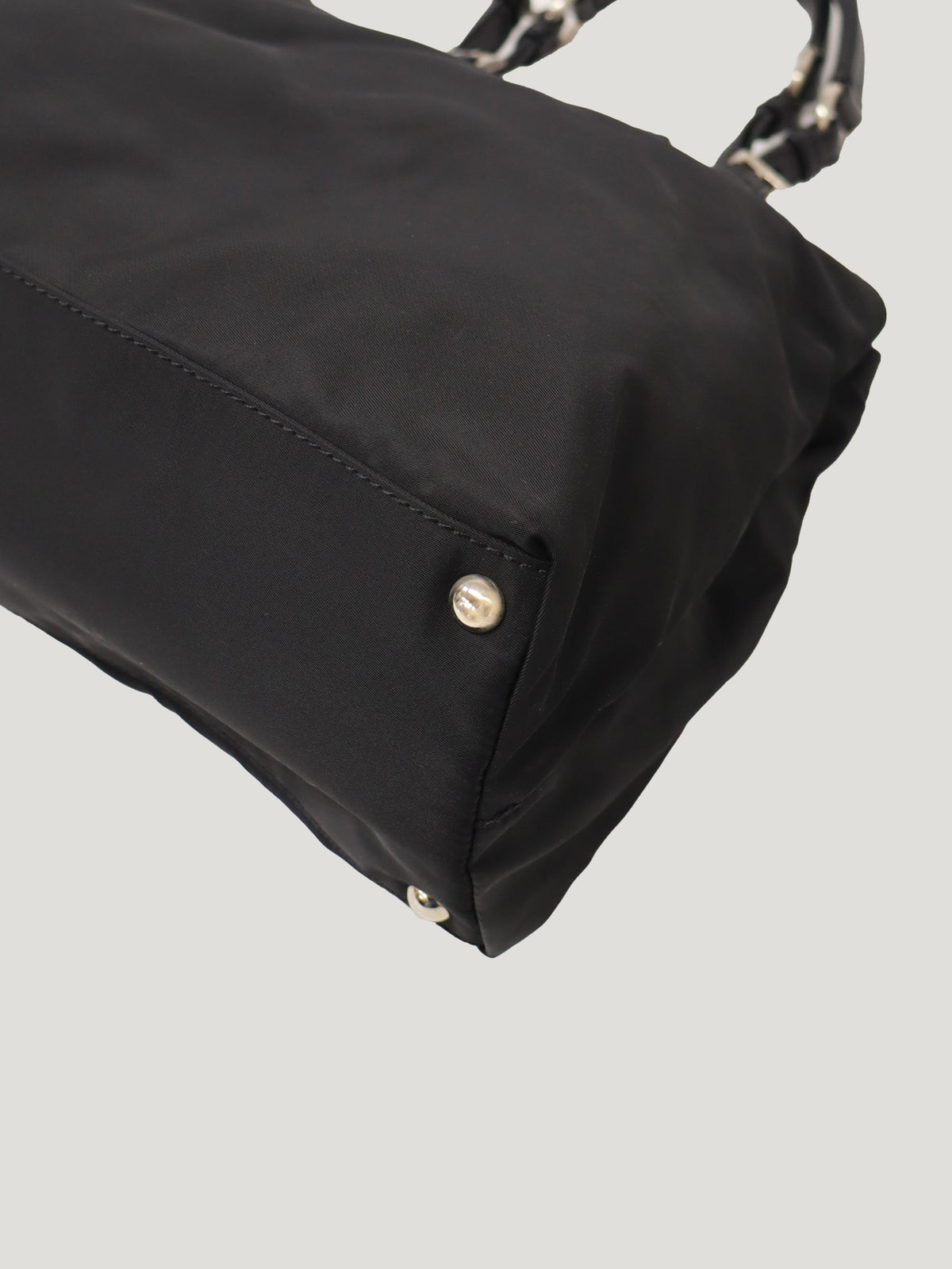 Triangle Logo Nylon and Leather Handbag