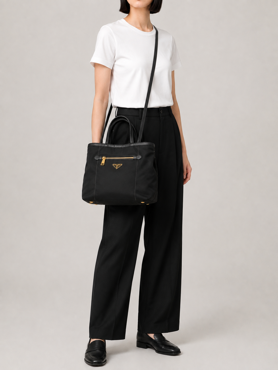 Triangular Logo Hardware Nylon Leather 2-Way Bag