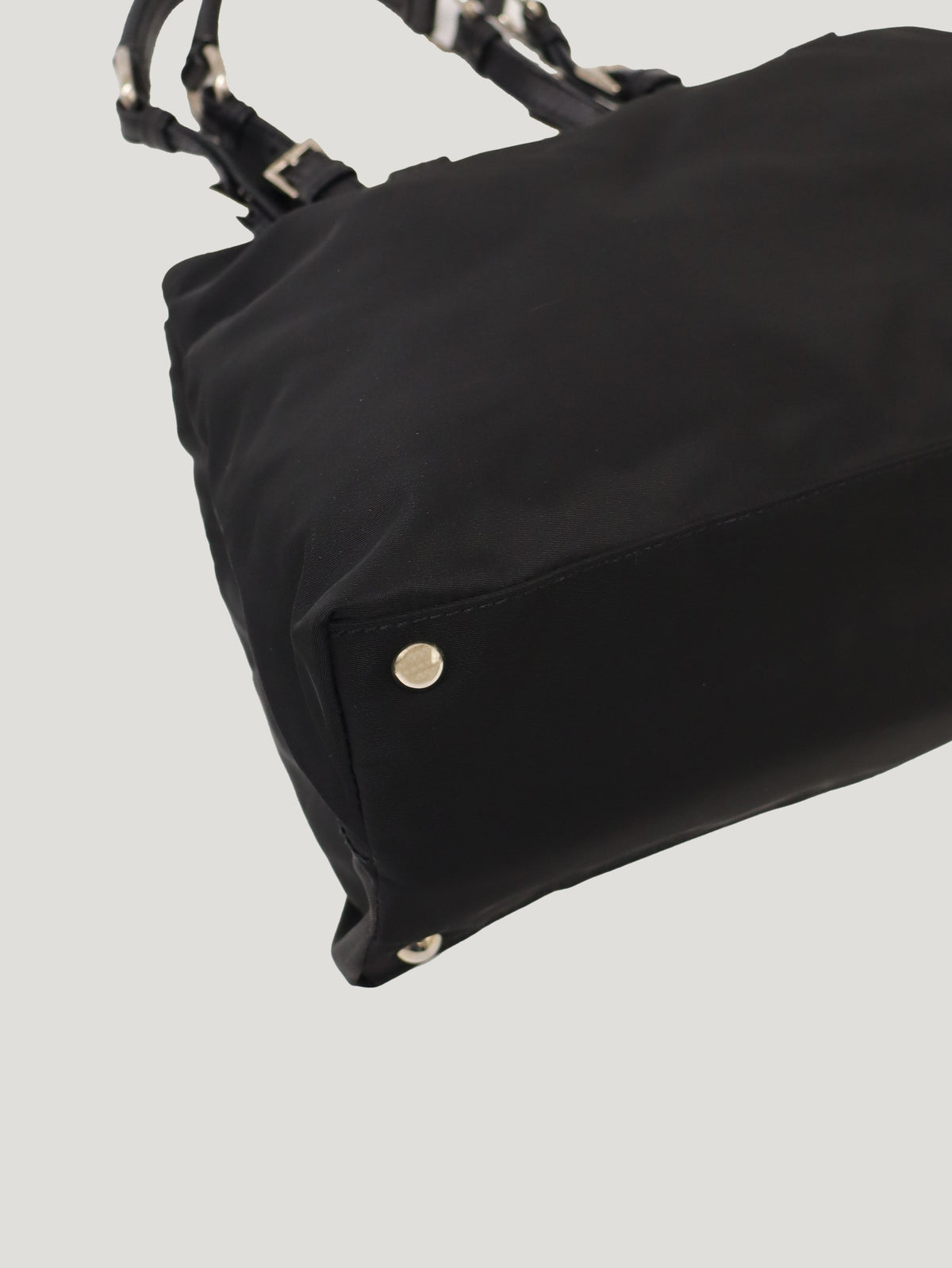 Triangle Logo Nylon and Leather Handbag